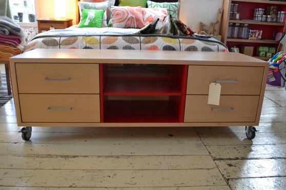 Maple and Red three column Hifi cabinet