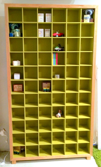 6x11 CD cabinet, stripey ash with new green interior, barbi