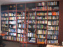 large bookcase with ladder, jarrah and black