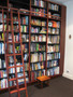 large bookcase with ladder, jarrah and black