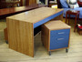 Ash desk with blue drawers