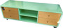 Hi Fi Cabinet 3 Column Apple Green with Rock Maple Drawers