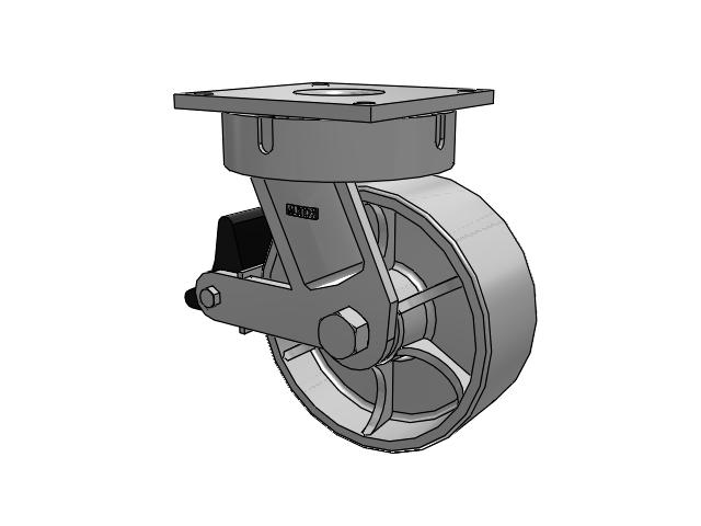 700 Series Top Plate Swivel Caster with 10 Grey Enamel CA - Cast Iron Wheel and Poly Lock Integrated Brake