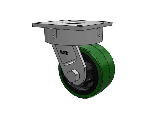 700 Series Top Plate Swivel Caster with 8 Green Tread on Black Cast Iron Core PX - Thick Polyurethane (Cast Iron Core) Wheel