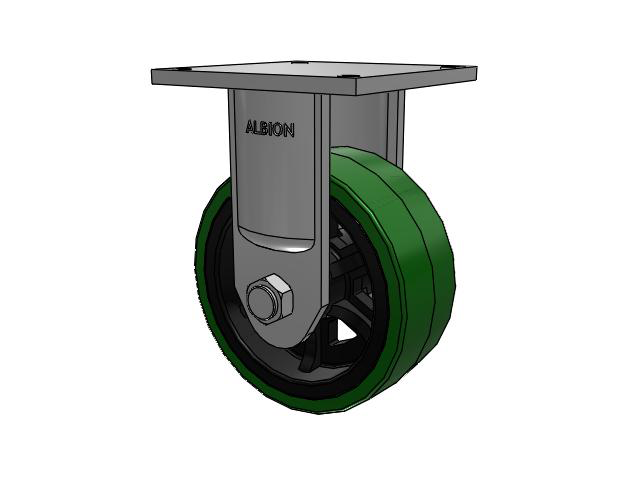 700 Series Top Plate Rigid Caster with 10 Green Tread on Black Cast Iron Core PX - Thick Polyurethane (Cast Iron Core) Wheel