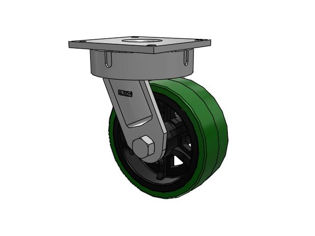 700 Series Top Plate Swivel Caster with 10 Green Tread on Black Cast Iron Core PX - Thick Polyurethane (Cast Iron Core) Wheel