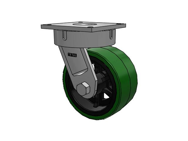 700 Series Top Plate Swivel Caster with 10 Green Tread on Black Cast Iron Core PX - Thick Polyurethane (Cast Iron Core) Wheel