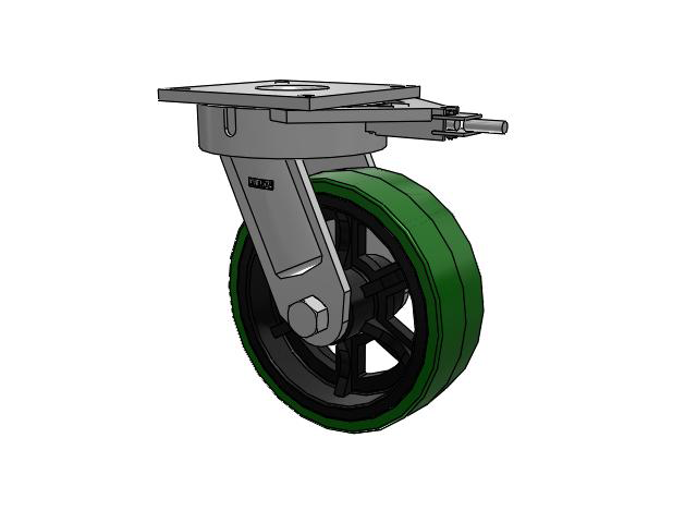 700 Series Top Plate Swivel Caster with 12 Green Tread on Black Cast Iron Core PX - Thick Polyurethane (Cast Iron Core) Wheel