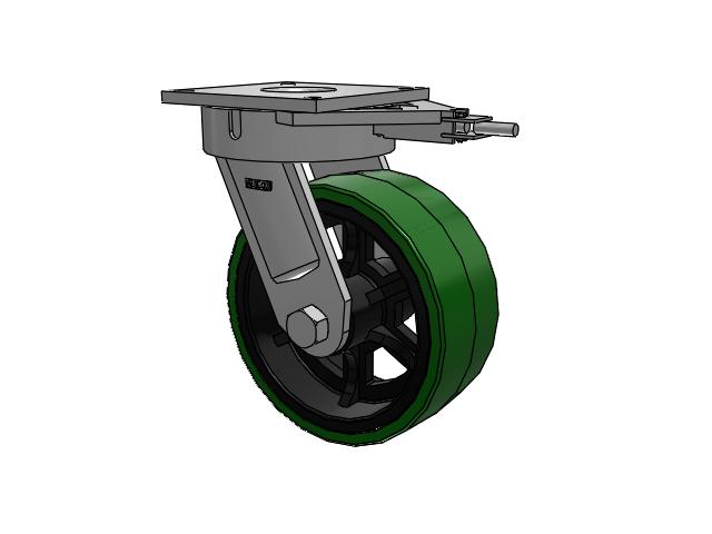 700 Series Top Plate Swivel Caster with 12 Green Tread on Black Cast Iron Core PX - Thick Polyurethane (Cast Iron Core) Wheel