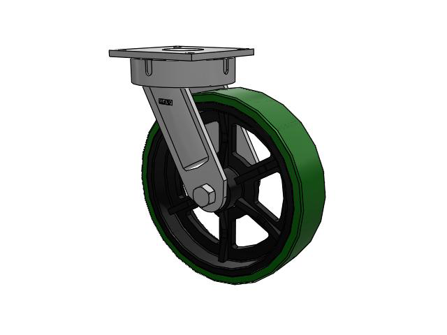 700 Series Top Plate Swivel Caster with 16 Green Tread on Black Cast Iron Core PX - Thick Polyurethane (Cast Iron Core) Wheel