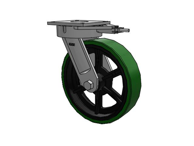 700 Series Top Plate Swivel Caster with 16 Green Tread on Black Cast Iron Core PX - Thick Polyurethane (Cast Iron Core) Wheel