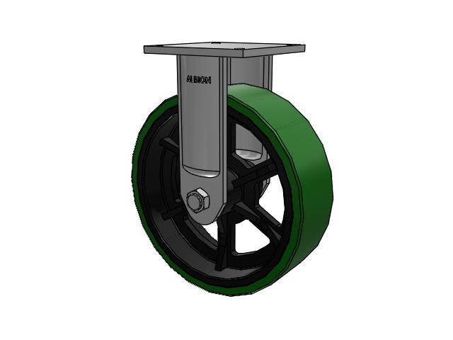 700 Series Top Plate Rigid Caster with 16 Green Tread on Black Cast Iron Core PX - Thick Polyurethane (Cast Iron Core) Wheel