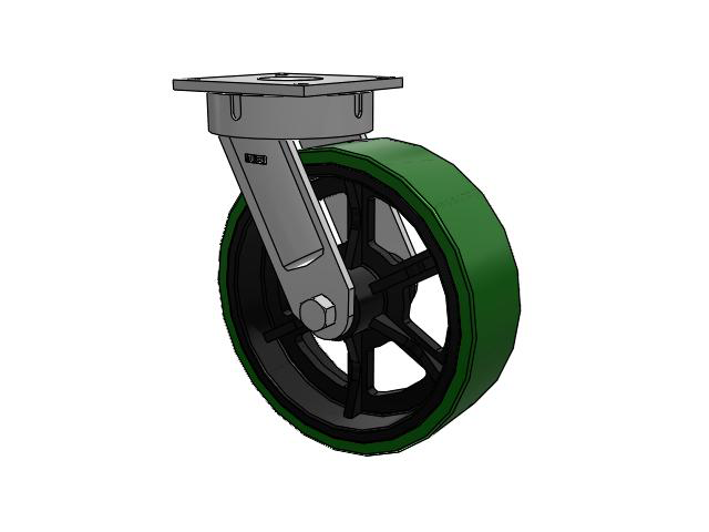 700 Series Top Plate Swivel Caster with 16 Green Tread on Black Cast Iron Core PX - Thick Polyurethane (Cast Iron Core) Wheel