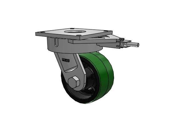 700 Series Top Plate Swivel Caster with 8 Green Tread on Black Cast Iron Core PY - Polyurethane (Cast Iron Core) Wheel