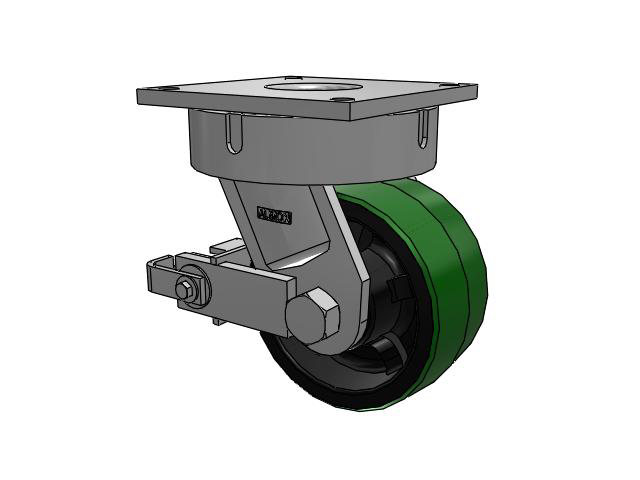 700 Series Top Plate Swivel Caster with 8 Green Tread on Black Cast Iron Core PY - Polyurethane (Cast Iron Core) Wheel and Poly Cam Brake