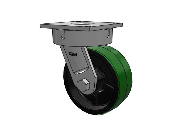 700 Series Top Plate Swivel Caster with 10 Green Tread on Black Cast Iron Core PY - Polyurethane (Cast Iron Core) Wheel