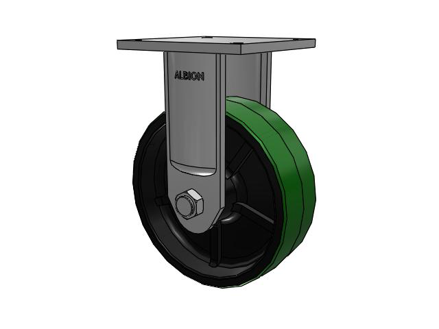 700 Series Top Plate Rigid Caster with 12 Green Tread on Black Cast Iron Core PY - Polyurethane (Cast Iron Core) Wheel