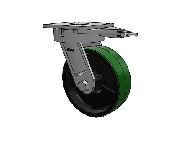 700 Series Top Plate Swivel Caster with 12 Green Tread on Black Cast Iron Core PY - Polyurethane (Cast Iron Core) Wheel