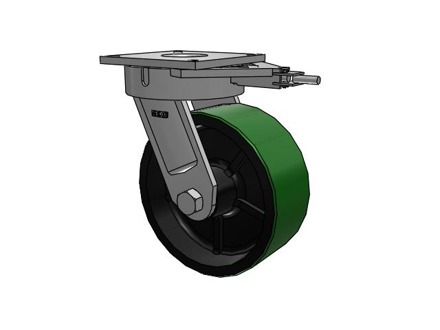 700 Series Top Plate Swivel Caster with 12 Green Tread on Black Cast Iron Core PY - Polyurethane (Cast Iron Core) Wheel