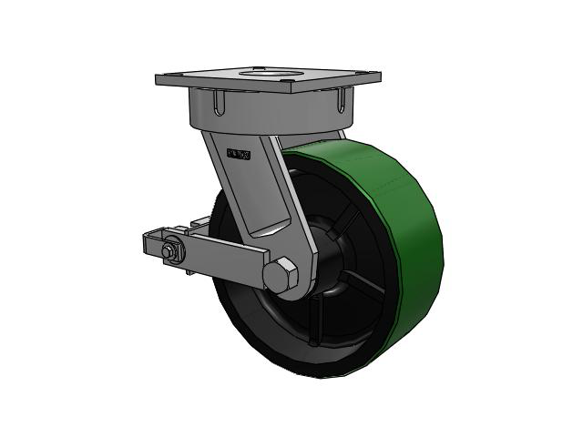 700 Series Top Plate Swivel Caster with 12 Green Tread on Black Cast Iron Core PY - Polyurethane (Cast Iron Core) Wheel and Poly Cam Brake