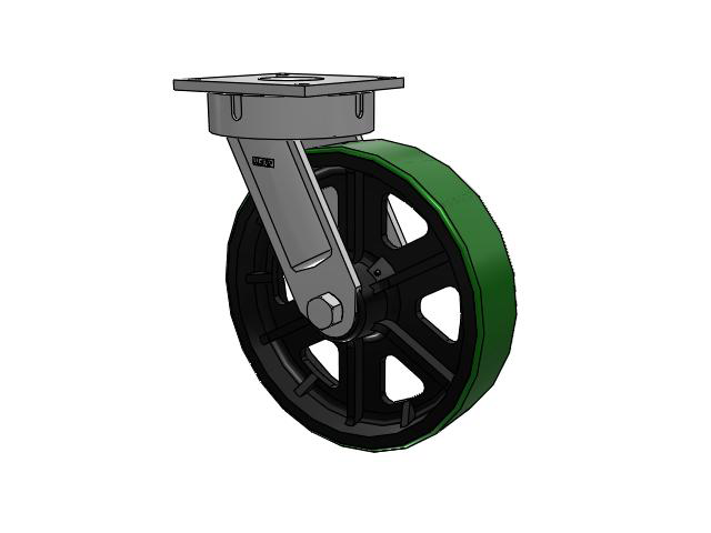 700 Series Top Plate Swivel Caster with 16 Green Tread on Black Cast Iron Core PY - Polyurethane (Cast Iron Core) Wheel