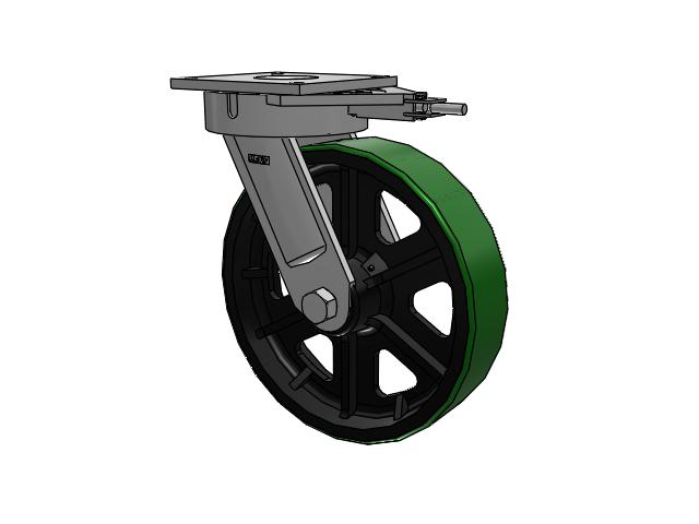 700 Series Top Plate Swivel Caster with 16 Green Tread on Black Cast Iron Core PY - Polyurethane (Cast Iron Core) Wheel