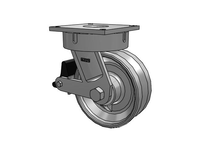 700 Series Top Plate Swivel Caster with 10 Clear Coat Enamel VF - Drop-Forged Steel V-Groove Wheel and Poly Lock Integrated Brake