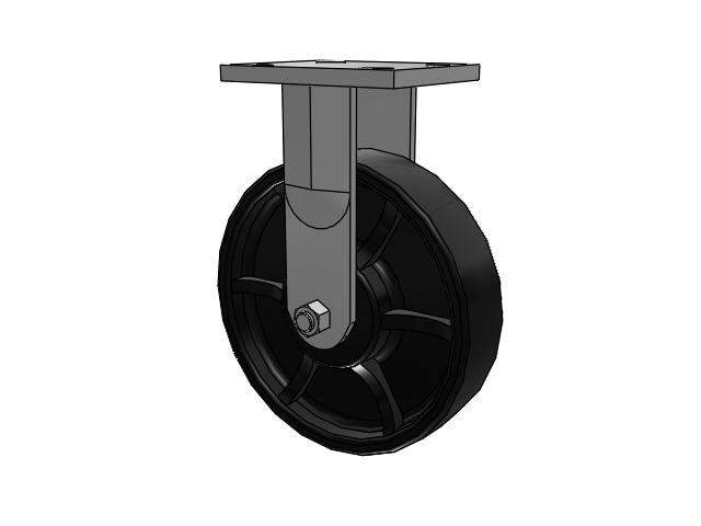 71 Series Top Plate Rigid Caster with 8 x 2 Black Paint FR - Ductile Iron Crowned Tread Wheel