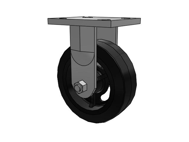 71 Series Top Plate Rigid Caster with 6 x 2 Black Tread on Black Enamel Core MR - Moldon Rubber (Cast Iron Core) Wheel
