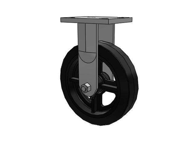 71 Series Top Plate Rigid Caster with 8 x 2 Black Tread on Black Enamel Core MR - Moldon Rubber (Cast Iron Core) Wheel
