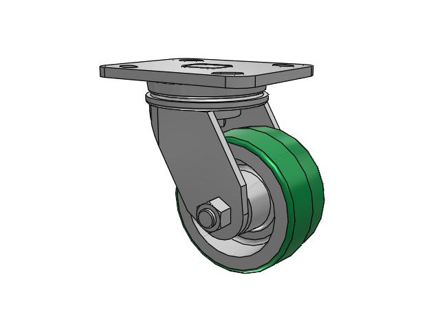 71 Series Top Plate Swivel Caster with 4 x 2 Green Tread on Aluminum Core PD - Polyurethane (Aluminum Core) Wheel