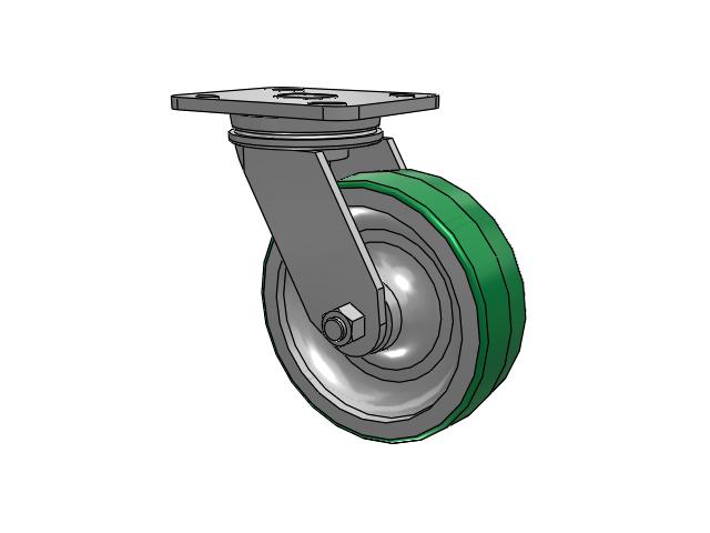 71 Series Top Plate Swivel Caster with 6 x 2 Green Tread on Aluminum Core PD - Polyurethane (Aluminum Core) Wheel