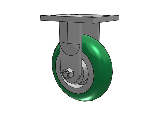 71 Series Top Plate Rigid Caster with 6 x 2 Green Tread on Aluminum Core PM - Round Polyurethane (Aluminum Core) Wheel