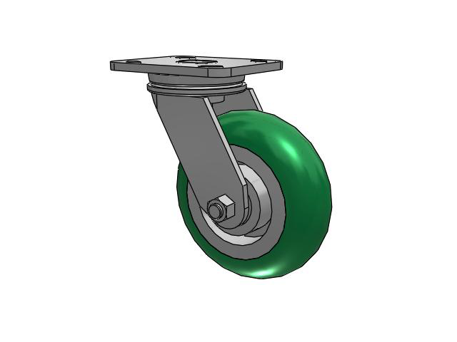71 Series Top Plate Swivel Caster with 6 x 2 Green Tread on Aluminum Core PM - Round Polyurethane (Aluminum Core) Wheel