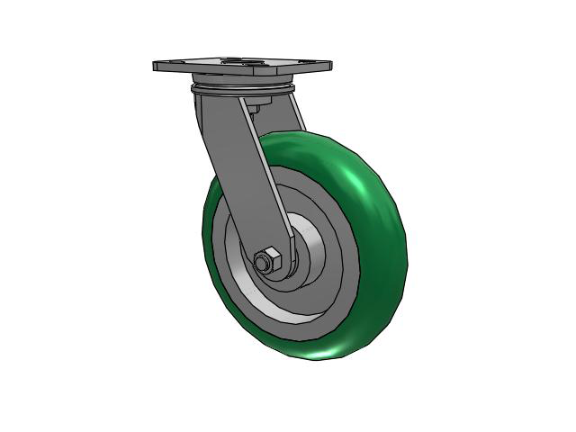 71 Series Top Plate Swivel Caster with 8 x 2 Green Tread on Aluminum Core PM - Round Polyurethane (Aluminum Core) Wheel