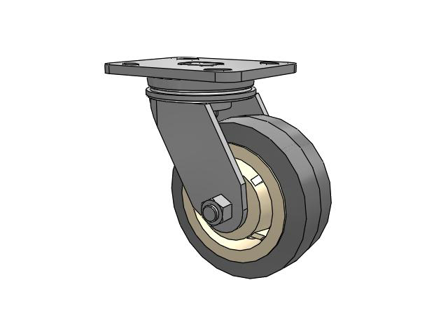 71 Series Top Plate Swivel Caster with 5 x 2 Grey Tread on Grey Core XS - X-tra Soft Rubber (Flat) - Prevenz Antimicrobial Wheel