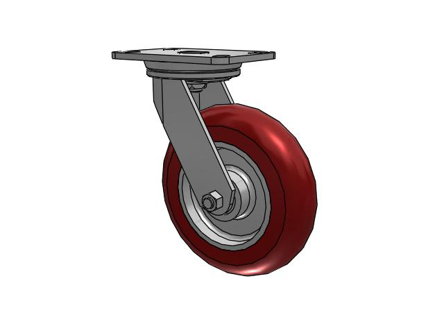 72 Series Top Plate Swivel Caster with 8 x 2 AX - Round Polyurethane (Aluminum Core) Wheel