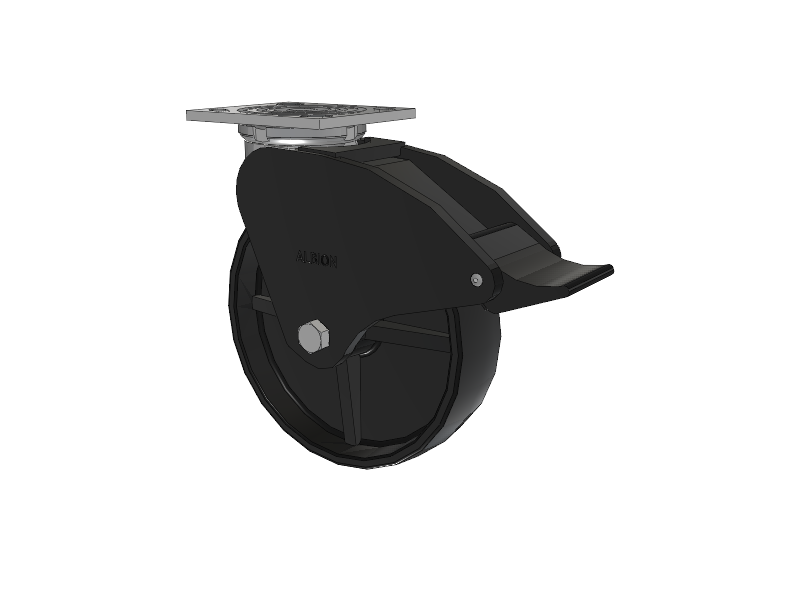 16 Series Top Plate Swivel Caster with 8 x 2 Black Polypropylene PB - Polypropylene Wheel and Total Lock Brake