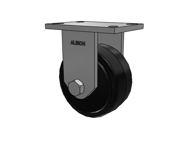 81 Series Top Plate Rigid Caster with 6 x 3 Black Tread on Black Enamel Core MR - Moldon Rubber (Cast Iron Core) Wheel