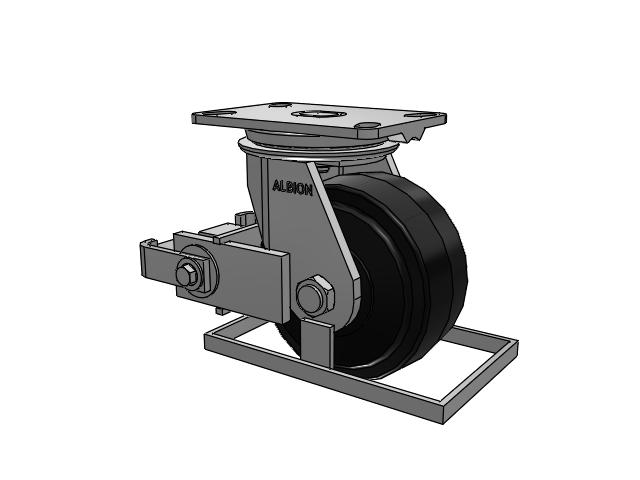 81 Series Top Plate Swivel Caster with 6 x 3 Black Tread on Black Enamel Core MR - Moldon Rubber (Cast Iron Core) Wheel and Poly Cam Brake