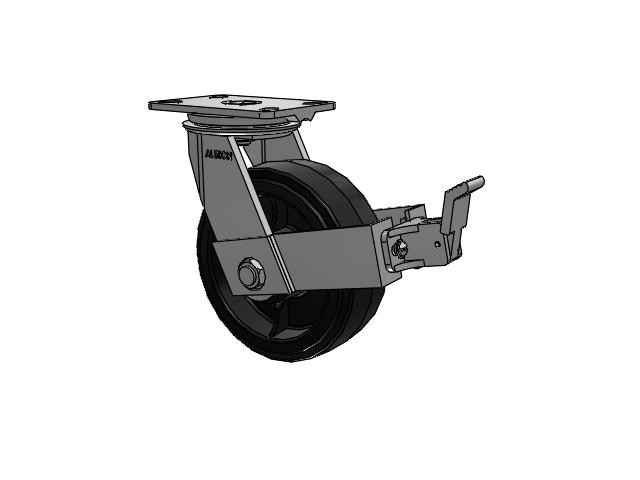 81 Series Top Plate Swivel Caster with 8 x 3 Black Tread on Black Enamel Core MR - Moldon Rubber (Cast Iron Core) Wheel and Face Brake