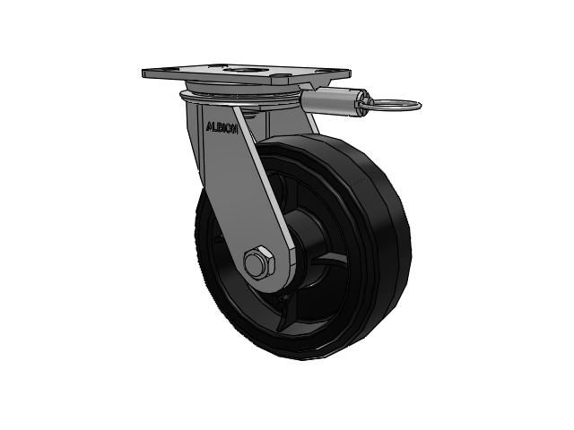 81 Series Top Plate Swivel Caster with 8 x 3 Black Tread on Black Enamel Core MR - Moldon Rubber (Cast Iron Core) Wheel
