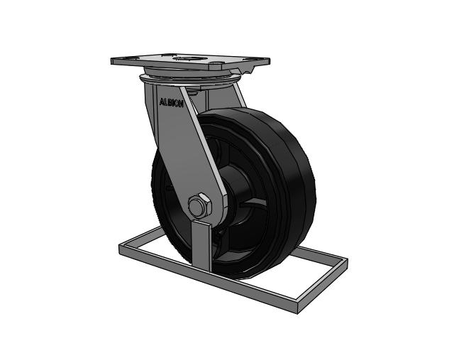 81 Series Top Plate Swivel Caster with 8 x 3 Black Tread on Black Enamel Core MR - Moldon Rubber (Cast Iron Core) Wheel