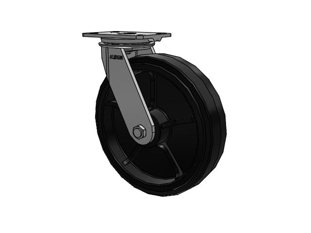 81 Series Top Plate Swivel Caster with 12 x 3 Black Tread on Black Enamel Core MR - Moldon Rubber (Cast Iron Core) Wheel