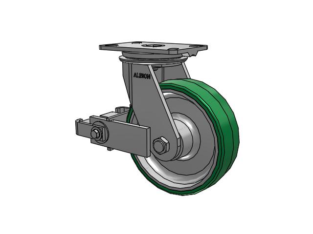 81 Series Top Plate Swivel Caster with 8 x 2.5 Green Tread on Aluminum Core PA - Polyurethane (Aluminum Core) Wheel and Poly Cam Brake