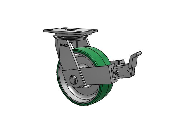 81 Series Top Plate Swivel Caster with 8 x 3 Green Tread on Aluminum Core PA - Polyurethane (Aluminum Core) Wheel and Face Brake