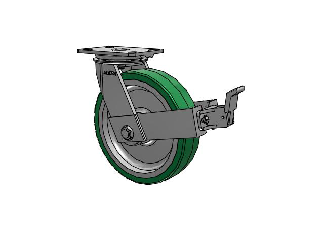 81 Series Top Plate Swivel Caster with 10 x 2.5 Green Tread on Aluminum Core PA - Polyurethane (Aluminum Core) Wheel and Face Brake