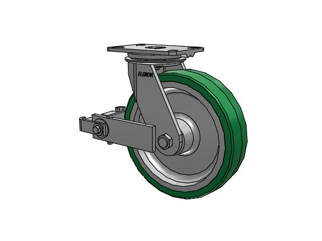 81 Series Top Plate Swivel Caster with 10 x 2.5 Green Tread on Aluminum Core PA - Polyurethane (Aluminum Core) Wheel and Poly Cam Brake
