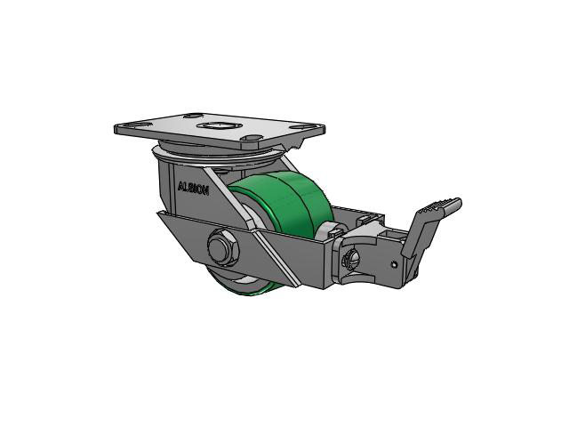 81 Series Top Plate Swivel Caster with 4 x 3.25 Green Tread on Aluminum Core PD - Polyurethane (Aluminum Core) Wheel and Face Brake