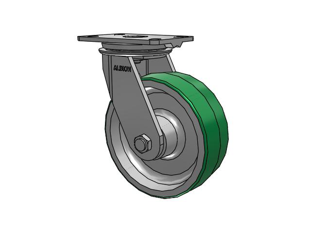 81 Series Top Plate Swivel Caster with 8 x 3 Green Tread on Aluminum Core PD - Polyurethane (Aluminum Core) Wheel